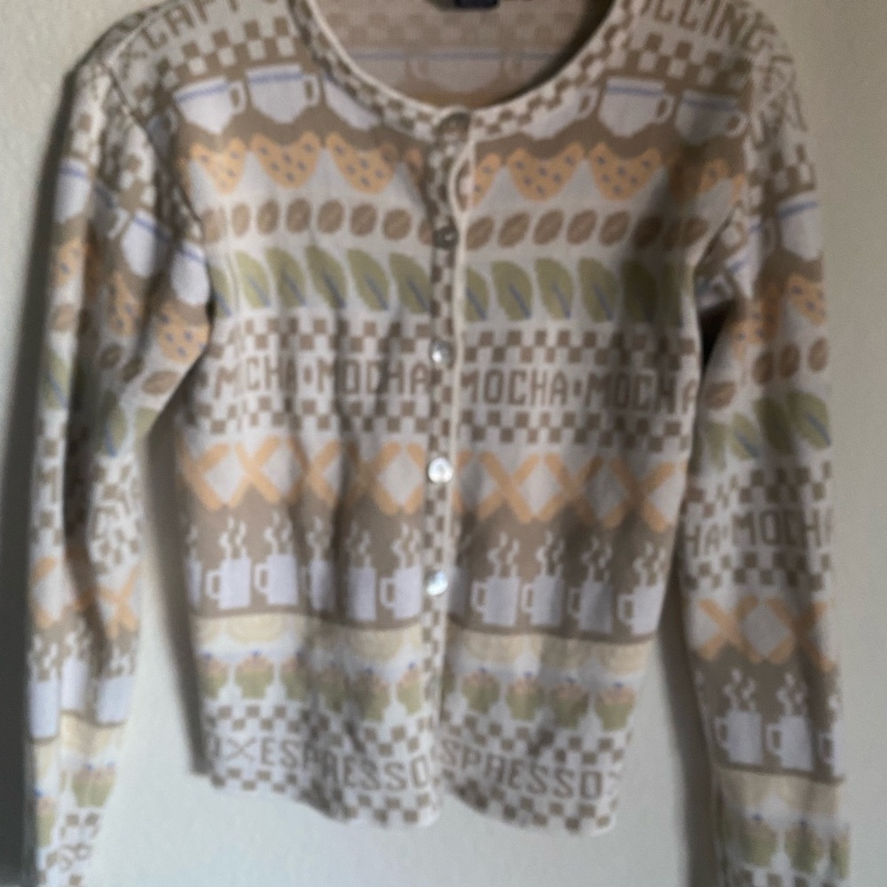 Vintage Eagles Eye Mocha Cappuccino Coffee Cup Novelty Knit Button-Up Sweater S - Picture 3 of 13